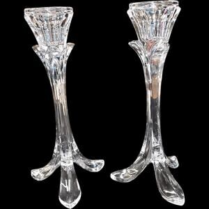 Vintage Lead Crystal Tulip Candlestick Holders Tripod Base Set of 2